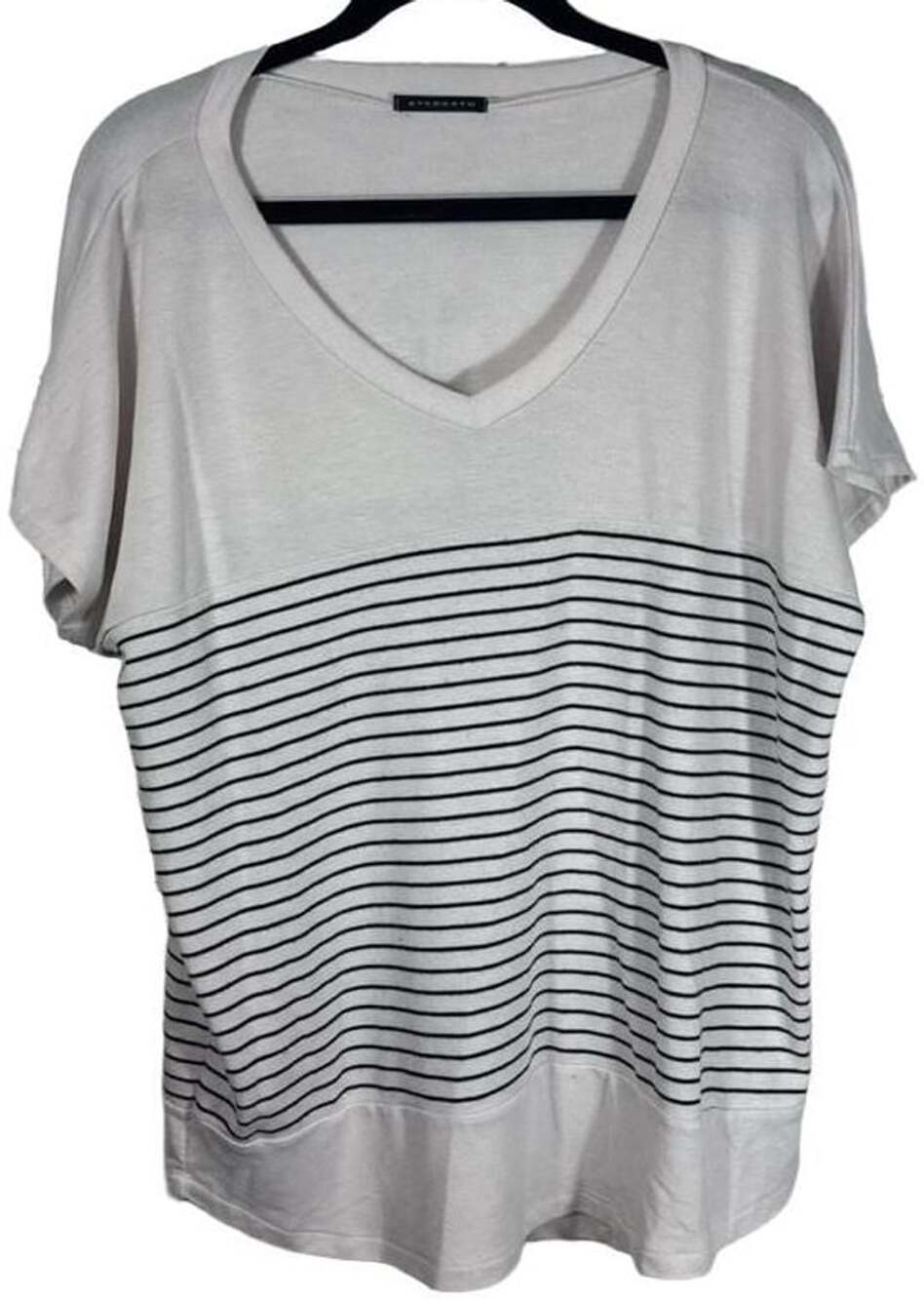 Staccato Women's V-Neck Short Sleeve Striped Boxy T-Shirt